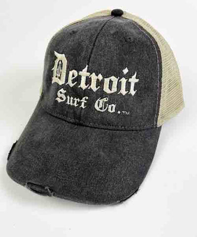 Distressed Embroidered Trucker Black/Beige