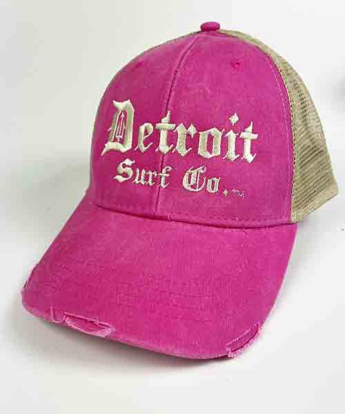 Distressed Embroidered Trucker Pink/Beige