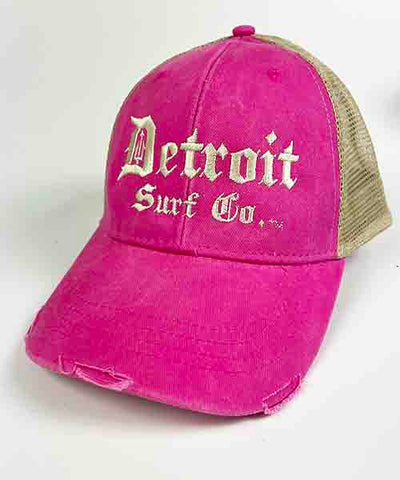 Distressed Embroidered Trucker Pink/Beige